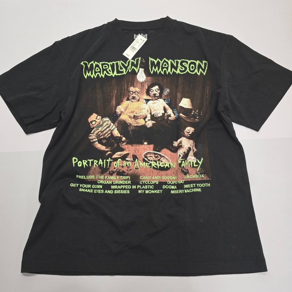 Marilyn Manson Portrait of an American Family Black Graphic T-Shirt Mens Large
